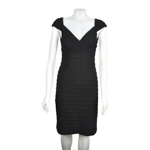 NWT  Striking Black Cap Sleeve Bodycon Black Pencil Dress LBD Size Large